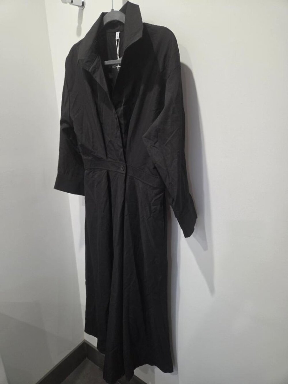 UOOZEE Polo Collar Black A-Line Swing Skirt Maxi Dress with Pockets Sz L/XL NWT - Picture 3 of 15